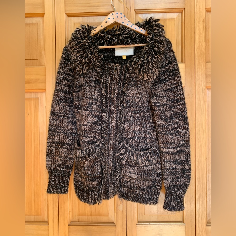 Leifsdottir Anthropologie metallic thread zip up cardigan sweater. Size S.